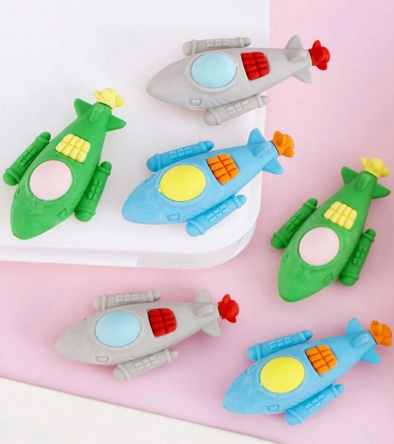 3D Cute Cartoon Shape Rubber Pencil Erasers, School Stationery for Kids, Boys Girls, Birthday Return Gifts (Aeroplane)