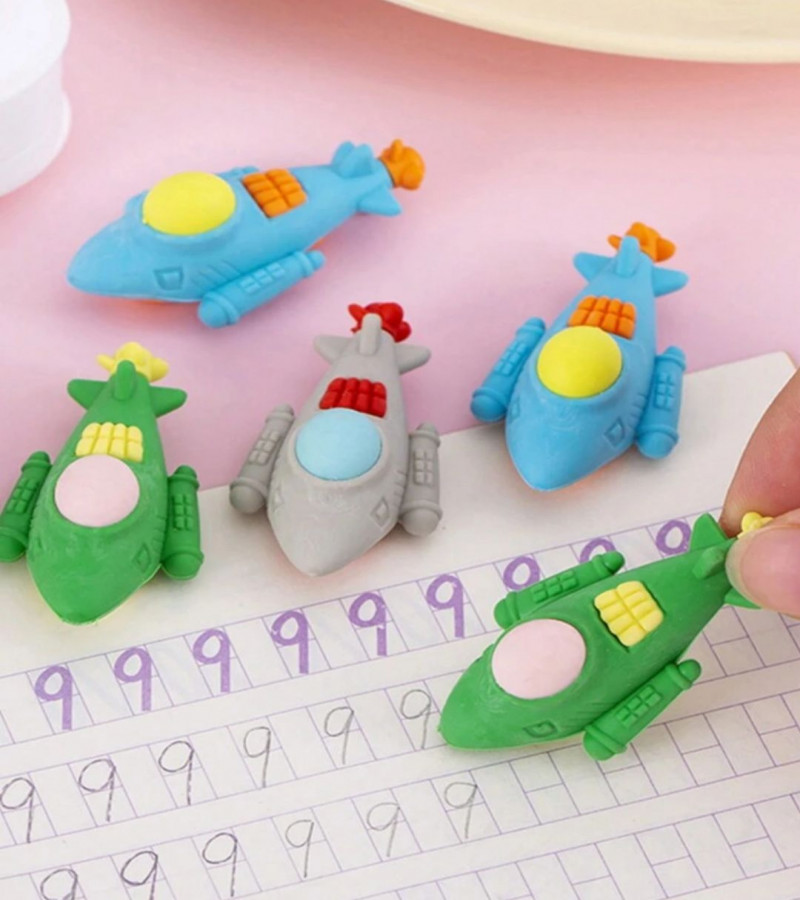 3D Cute Cartoon Shape Rubber Pencil Erasers, School Stationery for Kids, Boys Girls, Birthday Return Gifts (Aeroplane)