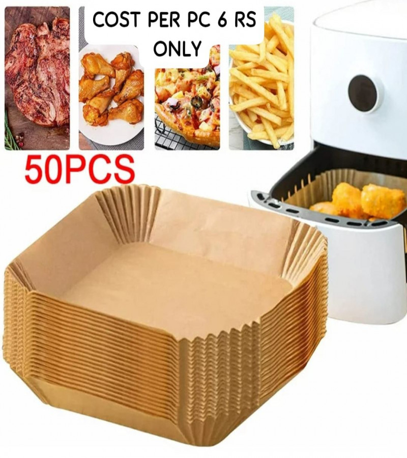 50 disposable paper liners with anti-adhesive coating for air fryer, parchment paper, and cooking paper".