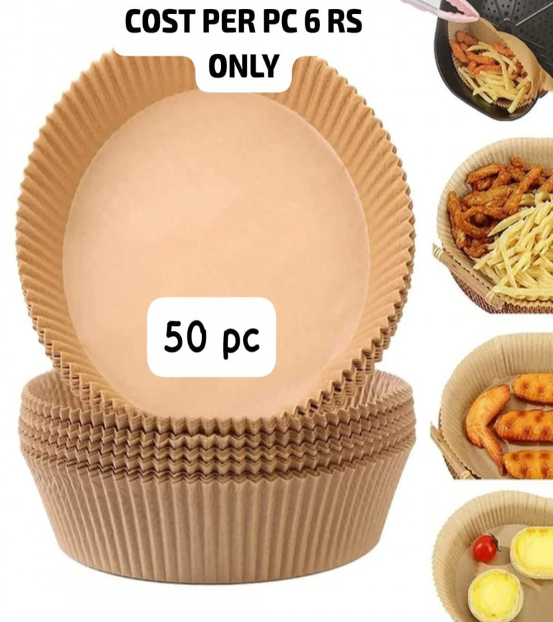 50 disposable paper liners with anti-adhesive coating for air fryer, parchment paper, and cooking paper".