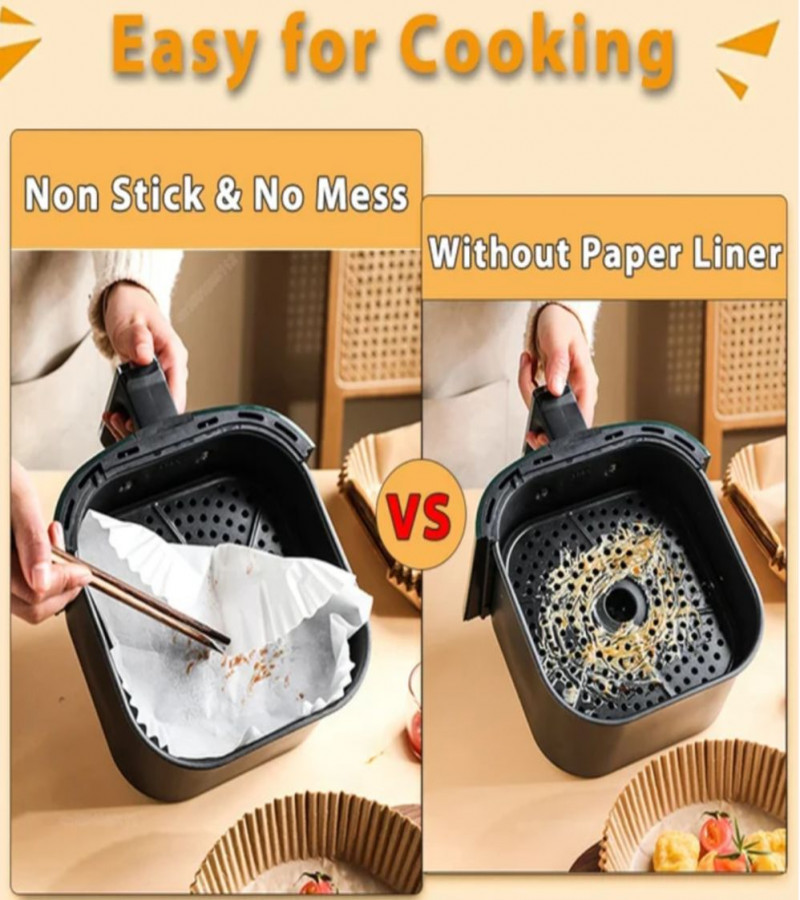 50 disposable paper liners with anti-adhesive coating for air fryer, parchment paper, and cooking paper".