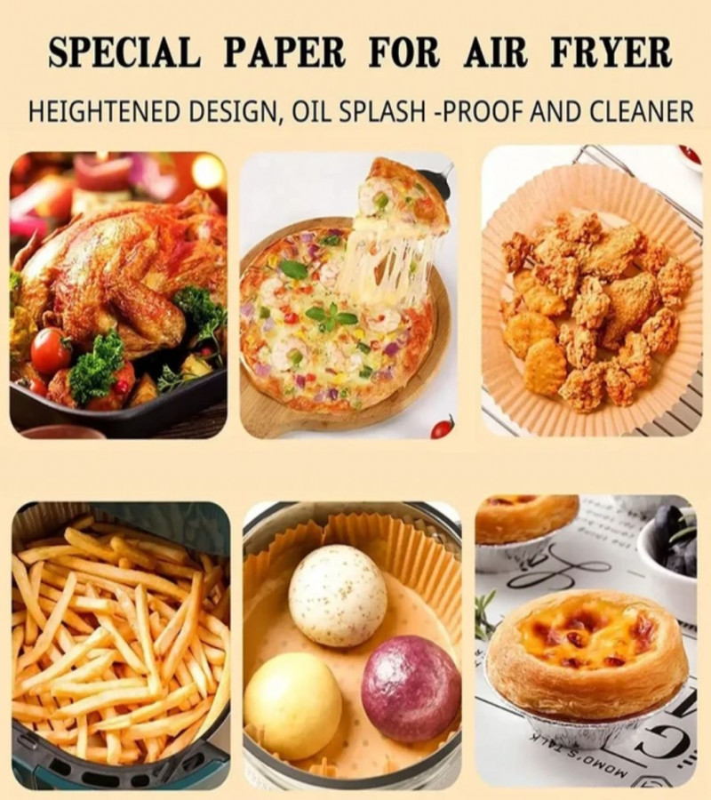 50 disposable paper liners with anti-adhesive coating for air fryer, parchment paper, and cooking paper".