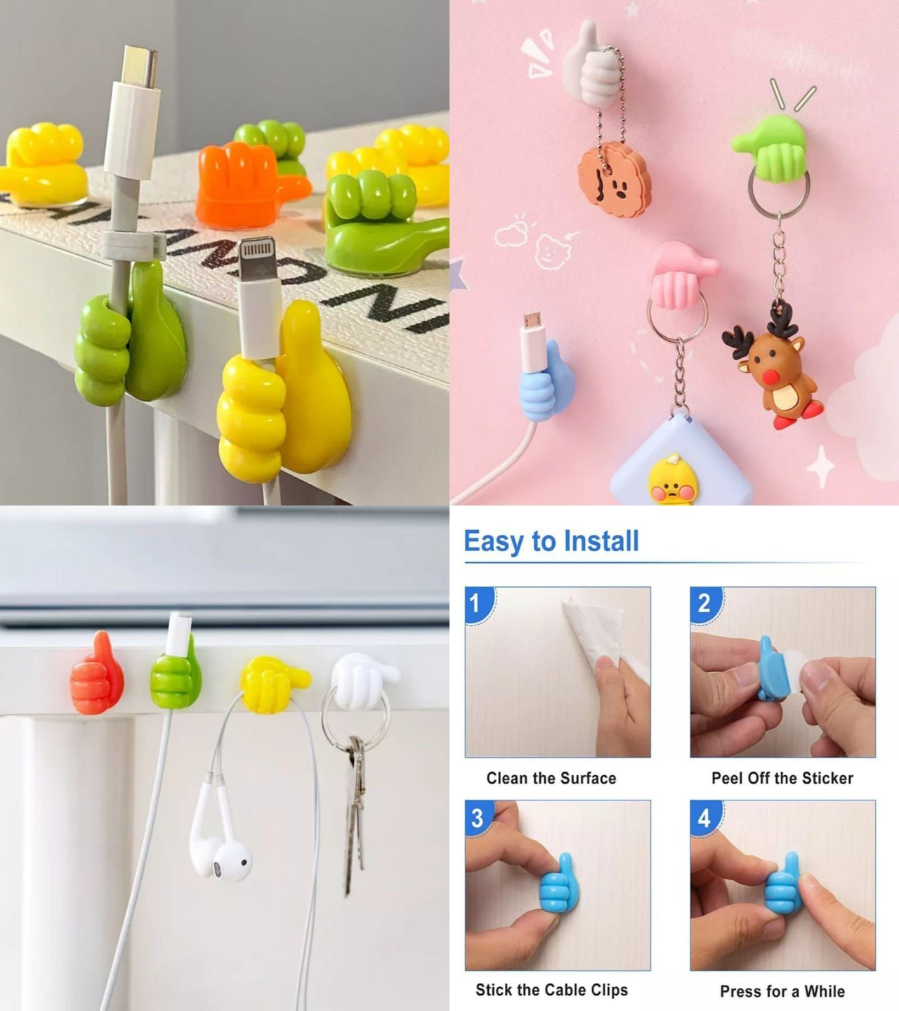 Adhesive Wall Hook 10 Pack, Multipurpose Wall Mounted Silicone Thumb Holder Hooks for Hanging Stick-on Hook for Wall Hangers