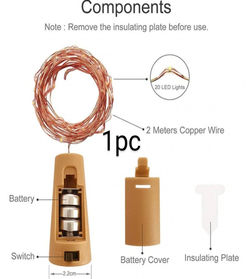 Bottle Lights String with Stopper Cork 20 LED Fairy Light Battery Operated Lights for Parties Wedding