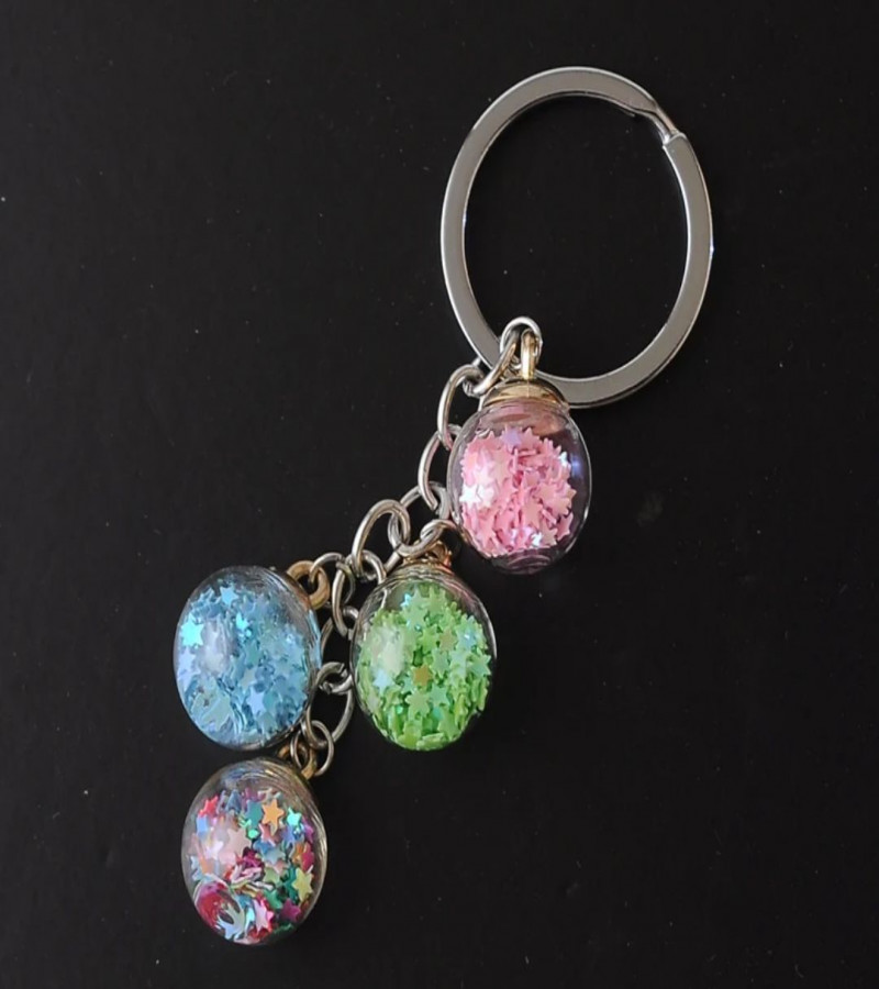 Colorized Shining Star Drift Combo of 4 Crystal Balls Glass Balls Keyrings for Lover Gifts Key Chain for Car Bags Key Rings