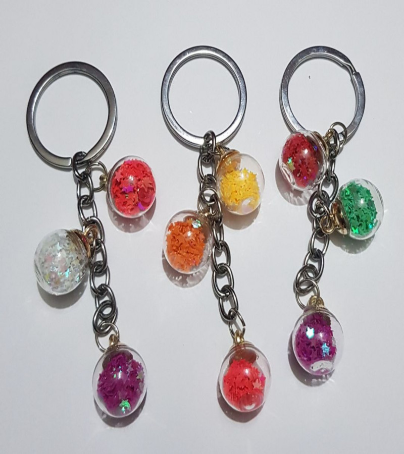 Colorized Shining Star Drift Combo of 4 Crystal Balls Glass Balls Keyrings for Lover Gifts Key Chain for Car Bags Key Rings