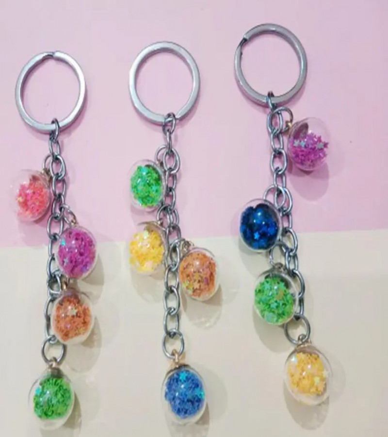 Colorized Shining Star Drift Combo of 4 Crystal Balls Glass Balls Keyrings for Lover Gifts Key Chain for Car Bags Key Rings