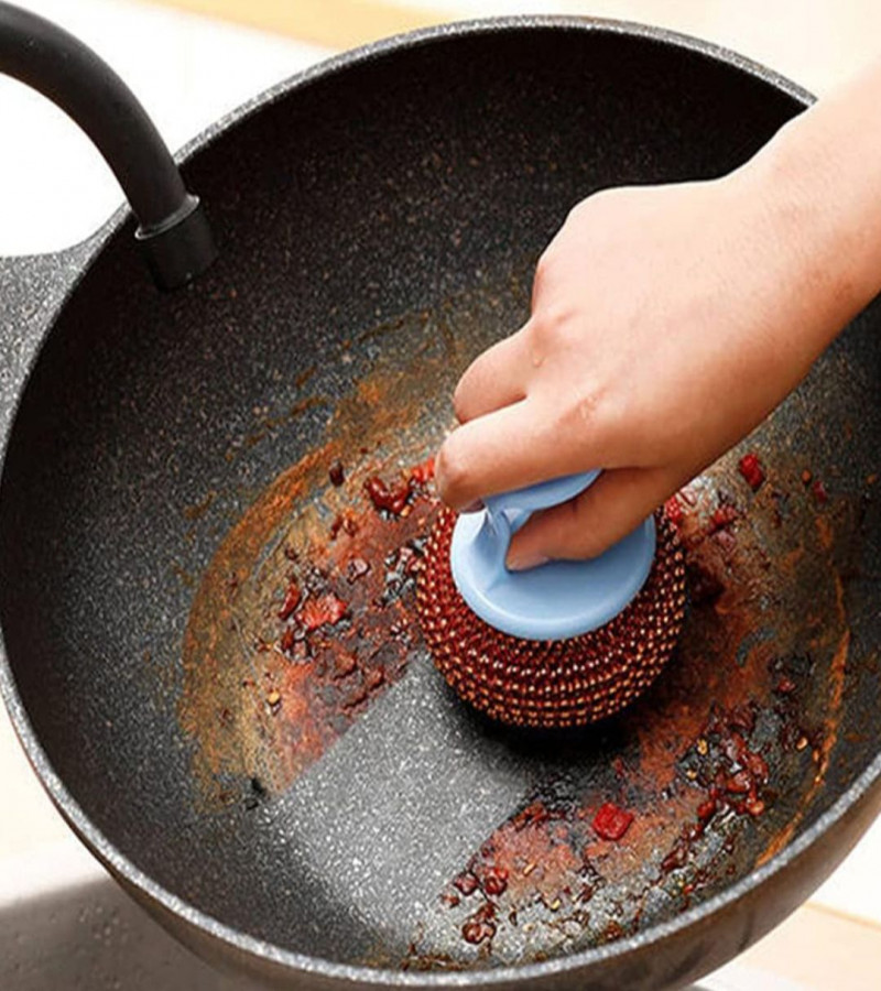 HOT DEAL NO 1 Kitchen Scrub Brush Long Handle Kitchen Steel Wool Scrubber for Dishes Pot Pan Iron Skillet Sink Brushes Random Color