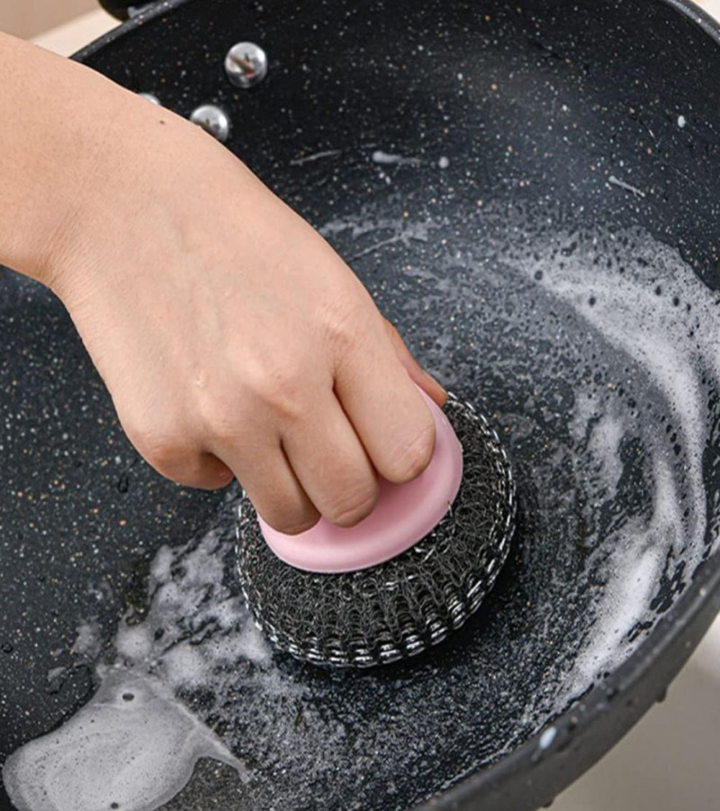HOT DEAL NO 1 Kitchen Scrub Brush Long Handle Kitchen Steel Wool Scrubber for Dishes Pot Pan Iron Skillet Sink Brushes Random Color