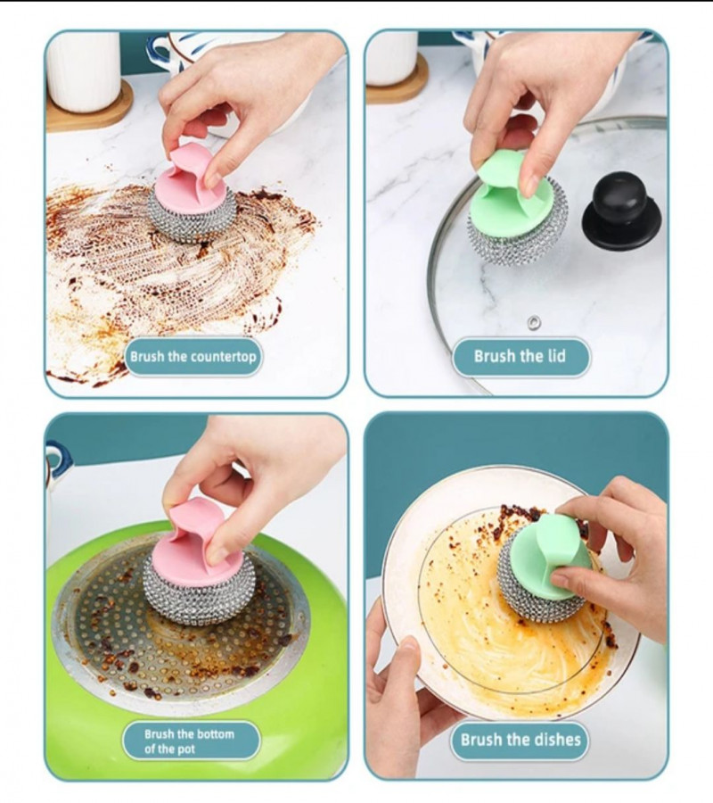 HOT DEAL NO 1 Kitchen Scrub Brush Long Handle Kitchen Steel Wool Scrubber for Dishes Pot Pan Iron Skillet Sink Brushes Random Color