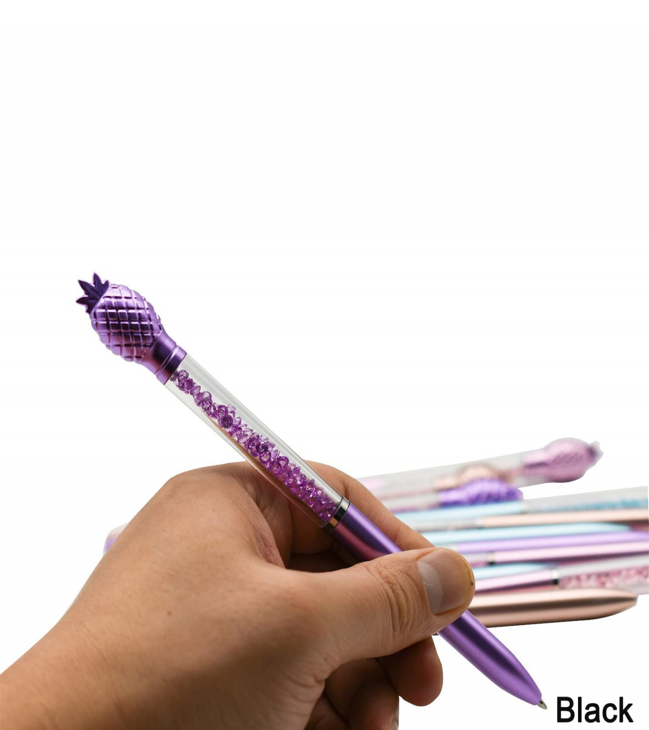 HOT DEAL NO 1.Pineapple Crystal Bling Ballpoint Pen Retractable Fruit Gem Quicksand Pens Black Ink for Girls School Office Supplies
