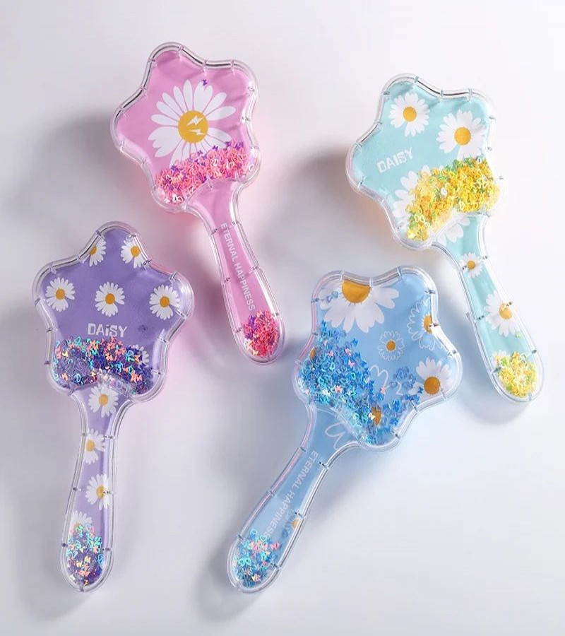 HOT DEAL NO1.Flowers Detangler Hair Brush, Star Shape Detangling Hair Comb Christmas Princess Glitter Comb Hairbrush Massage Scalp No Pain