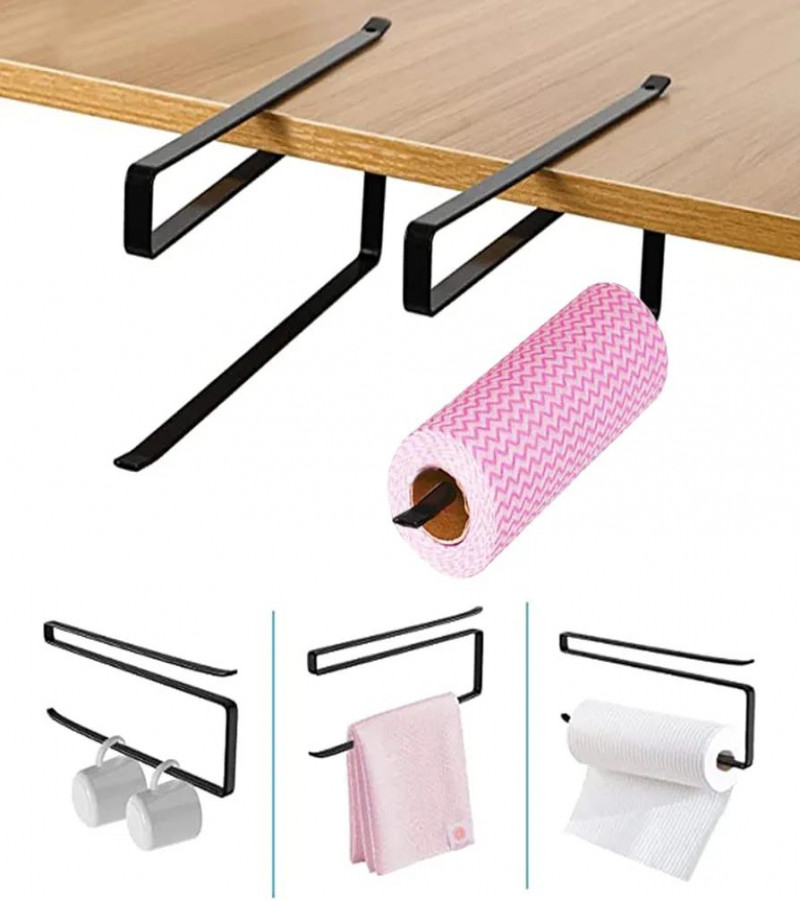 HOT DEAL NO1.Kitchen Roll Holder No Drilling Pack of 1 Black Kitchen Roll Holder Cabinet Space Saving Modern Paper Roll Holder