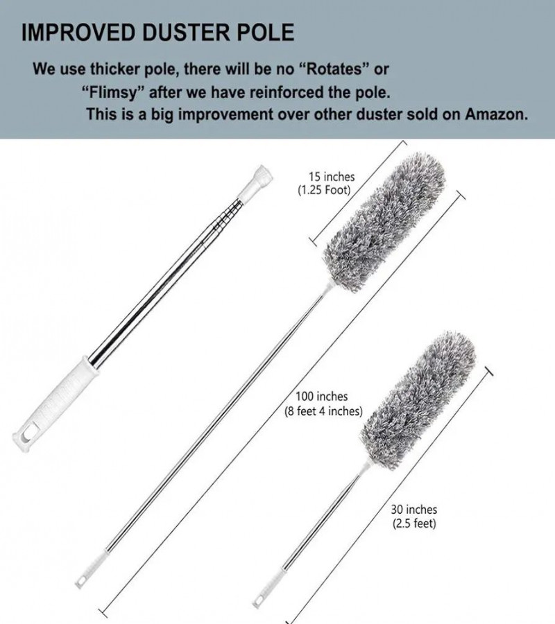 HOT DEAL NO1.Microfiber Feather Duster with Extendable Pole,Extra Long Cobweb Duster for Cleaning, Bendable Head, Non-Scratch