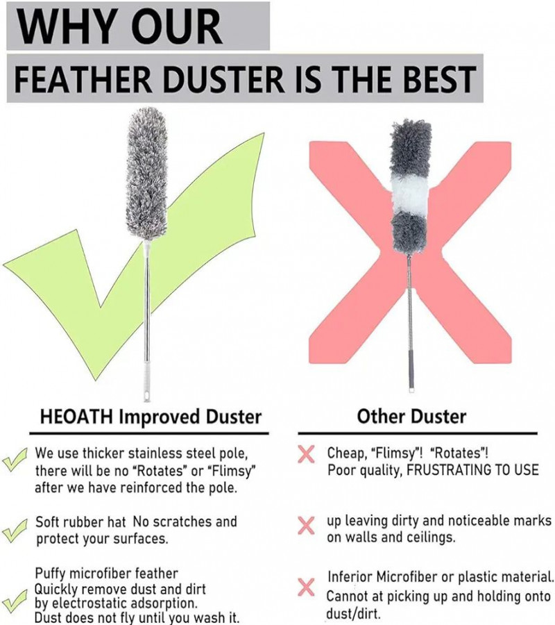 HOT DEAL NO1.Microfiber Feather Duster with Extendable Pole,Extra Long Cobweb Duster for Cleaning, Bendable Head, Non-Scratch