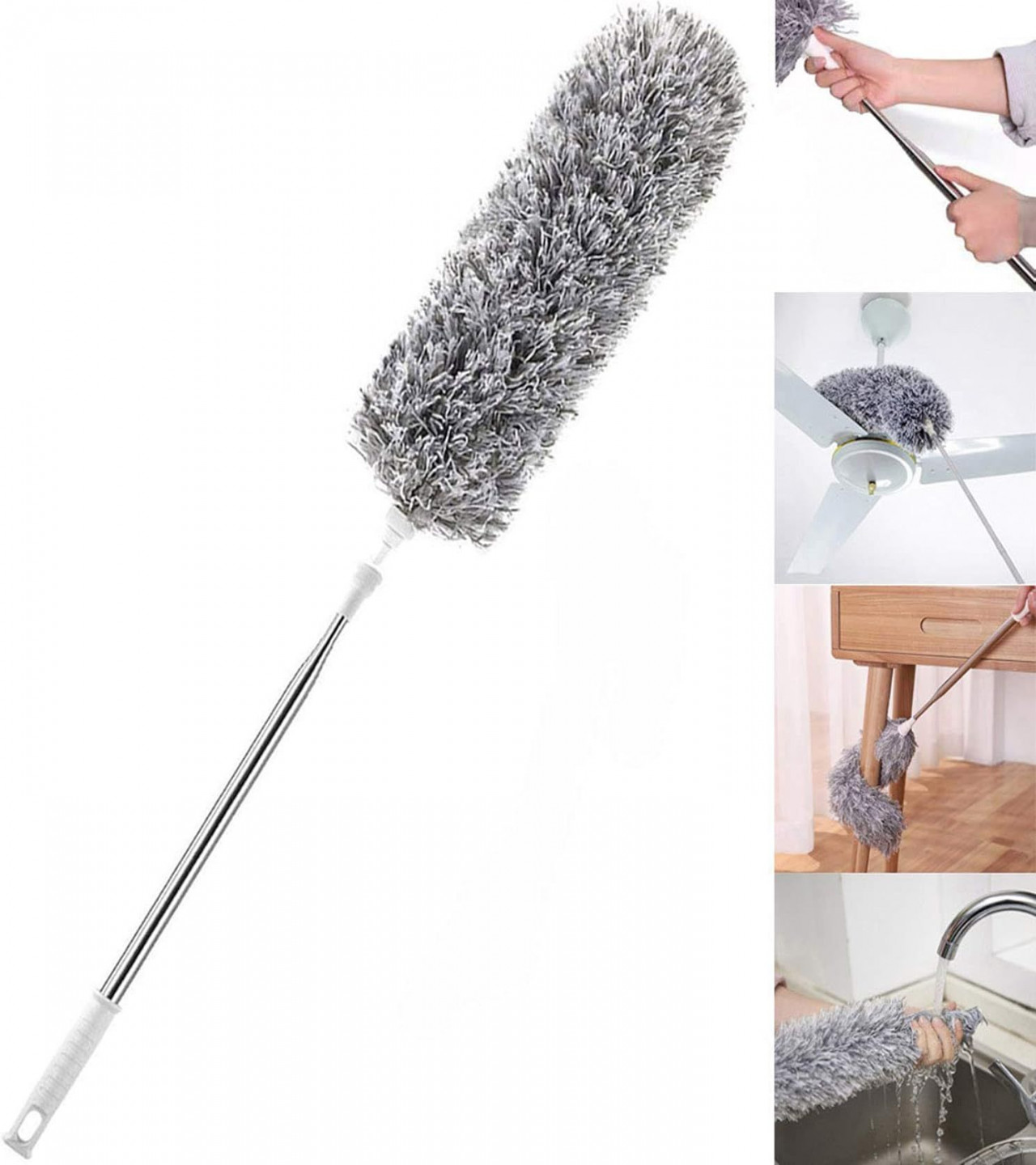 HOT DEAL NO1.Microfiber Feather Duster with Extendable Pole,Extra Long Cobweb Duster for Cleaning, Bendable Head, Non-Scratch