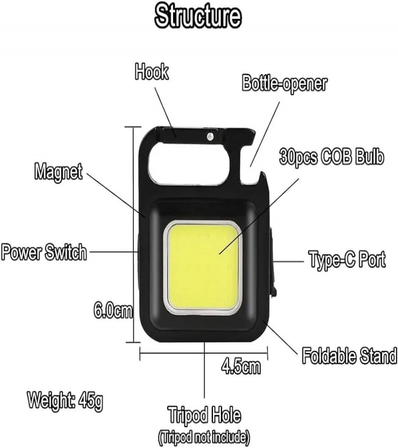 HOT DEAL NO1.Multifunction Keychain Led Light with Bottle Opener, Magnetic Base and Folding Bracket Mini Cob 500 lumens