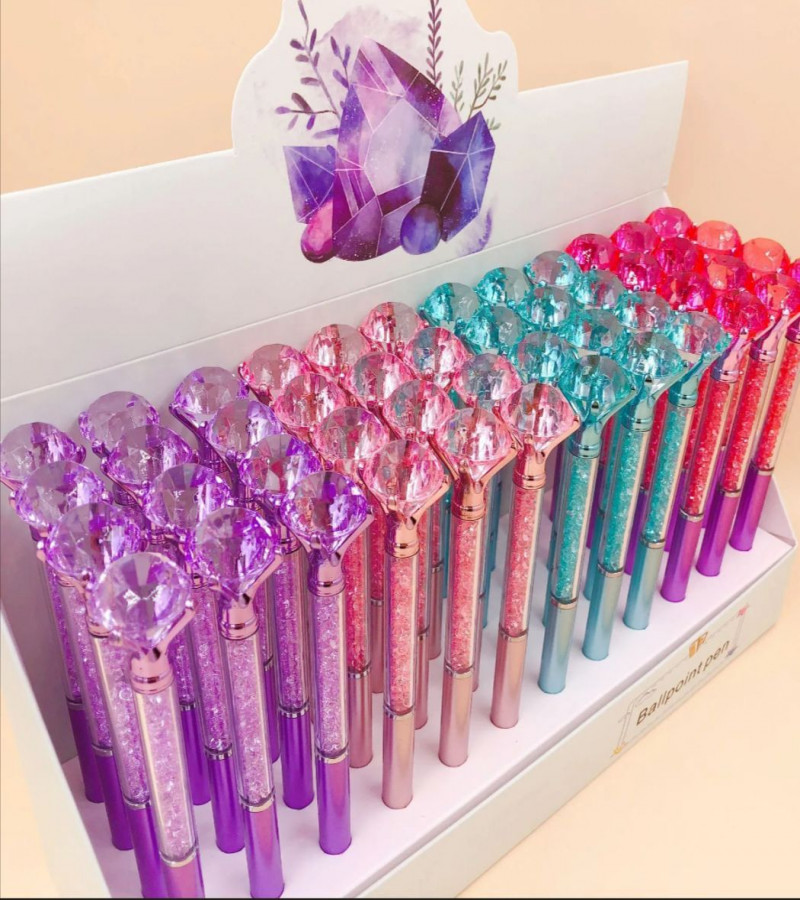 HOT DEAL NO1.Pastel Holographic Diamond Topper Ballpoint Pen | smudge proof | quick dry | Refillable Twist Pen | 0.5 MM Tip | Blue Ink
