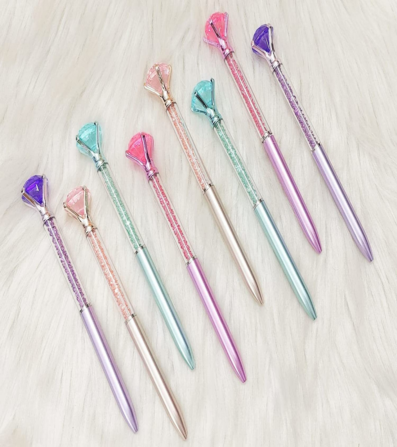 HOT DEAL NO1.Pastel Holographic Diamond Topper Ballpoint Pen | smudge proof | quick dry | Refillable Twist Pen | 0.5 MM Tip | Blue Ink