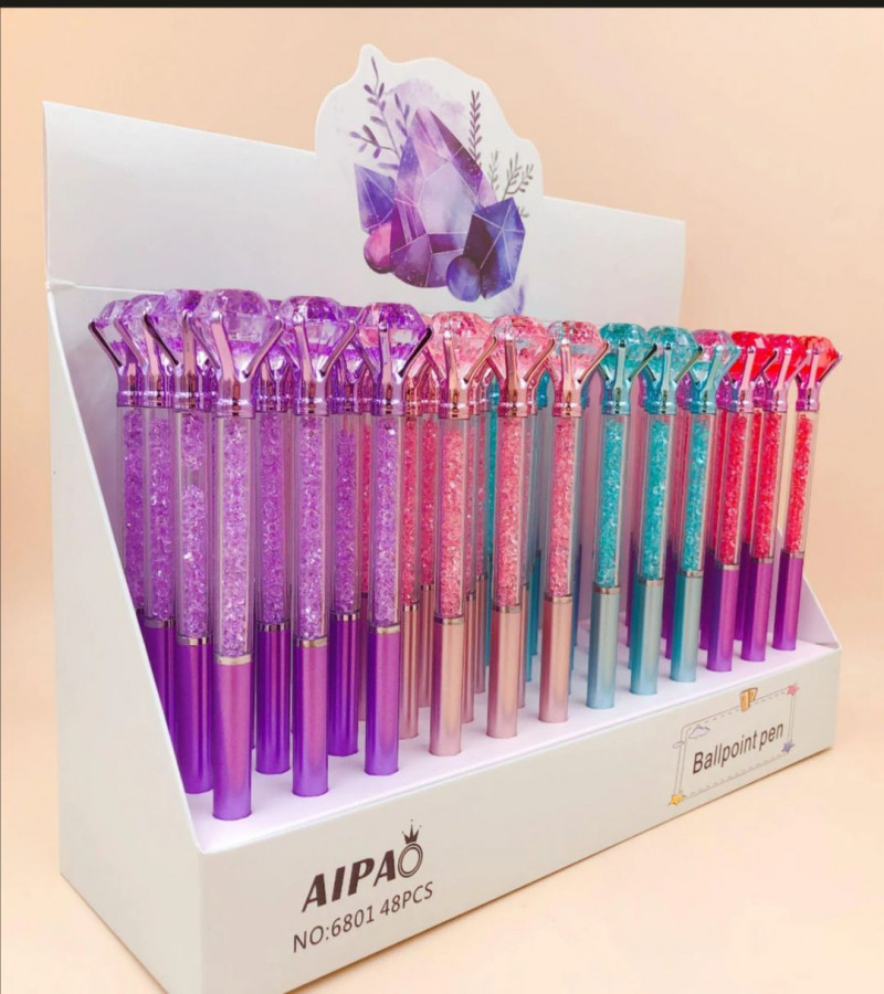 HOT DEAL NO1.Pastel Holographic Diamond Topper Ballpoint Pen | smudge proof | quick dry | Refillable Twist Pen | 0.5 MM Tip | Blue Ink
