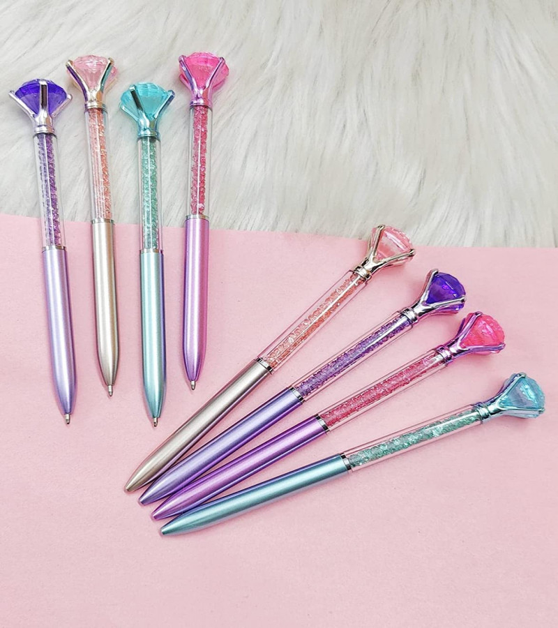 HOT DEAL NO1.Pastel Holographic Diamond Topper Ballpoint Pen | smudge proof | quick dry | Refillable Twist Pen | 0.5 MM Tip | Blue Ink