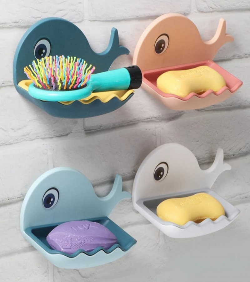 HOT DEAL NO1.Plastic Soap Holder | Soap Box Beautiful Fish Shape Soap Dish Case Holder Bathroom Accessory - Multi Color Fish Soap Dish Set of