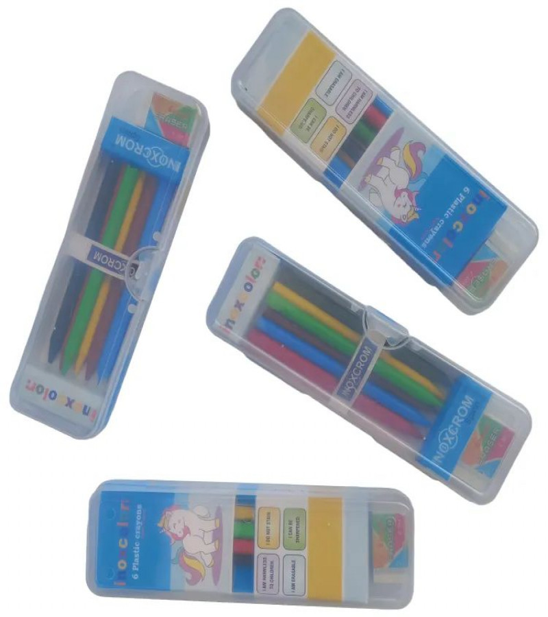 HOT DEAL NO1.Premium Pack of 6 Crayons and Erasser with High-Quality Pencil Case | Vibrant Colors for Creative Expressiononly 299