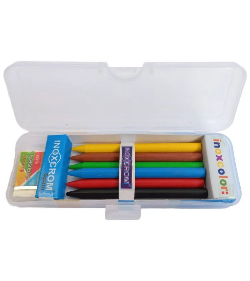 HOT DEAL NO1.Premium Pack of 6 Crayons and Erasser with High-Quality Pencil Case | Vibrant Colors for Creative Expressiononly 299