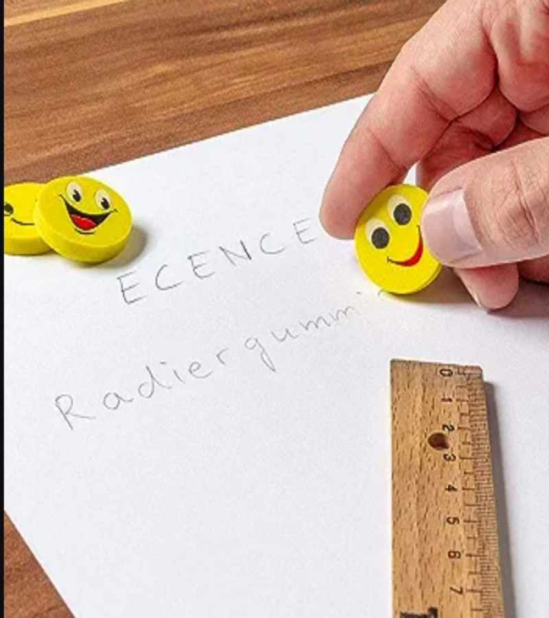 HOT DEALS NO1. 4Pieces Emoji Erasers, Novelty Mini Emoji Smile Laughing Shy Rubbers Pack for Kids Birthday New Year