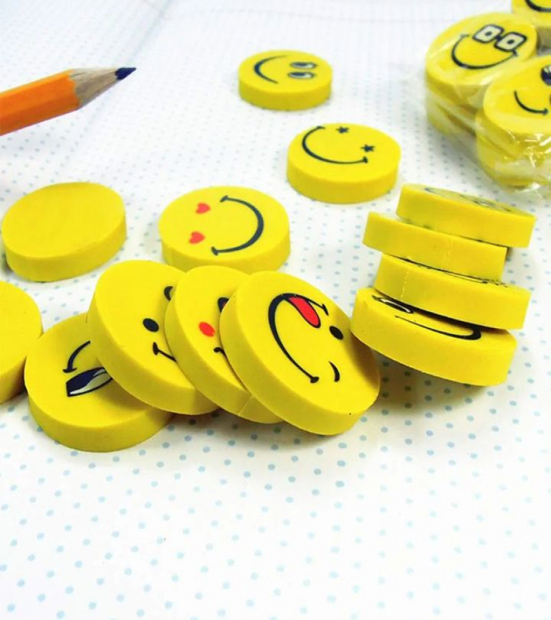 HOT DEALS NO1. 4Pieces Emoji Erasers, Novelty Mini Emoji Smile Laughing Shy Rubbers Pack for Kids Birthday New Year
