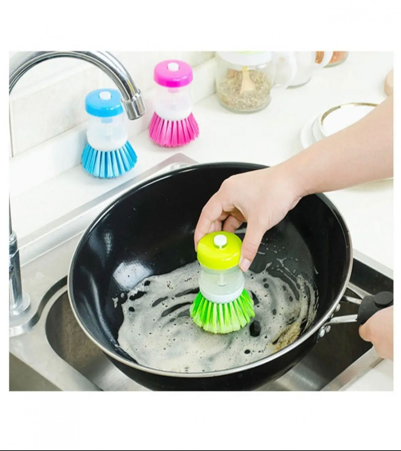 HOT DEALS NO1.1PC Soap Dispensing Dish Brushes Set Press Type Washing Up Brush with Liquid Dispenser Durable Palm Washing up Brushes