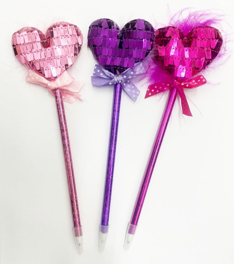 HOT DEALS NO1.1Pieces Valentines Day Pens Heart Shaped Pens Flip Sequin Heart Shaped Pens Black Ink Ballpoint Pens 0.7 mm Black Ink Stripe