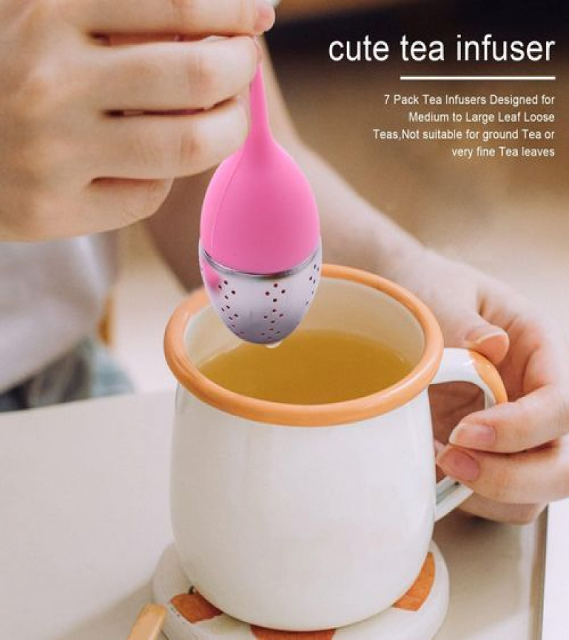 HOT DEALS NO1.Tea Infuser - Set Of 1 Silicone Handle Stainless Steel Strainer Drip Tray Included - Loose Tea Steeper
