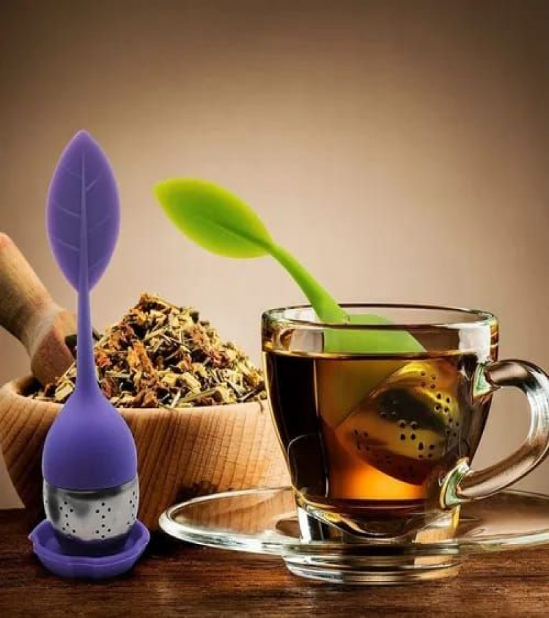 HOT DEALS NO1.Tea Infuser - Set Of 1 Silicone Handle Stainless Steel Strainer Drip Tray Included - Loose Tea Steeper