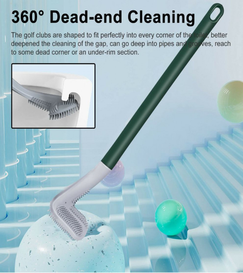 Long Handled Golf Head Toilet Brush Set Wall-Mounted Bathroom Cleaner Scrubber (Black)