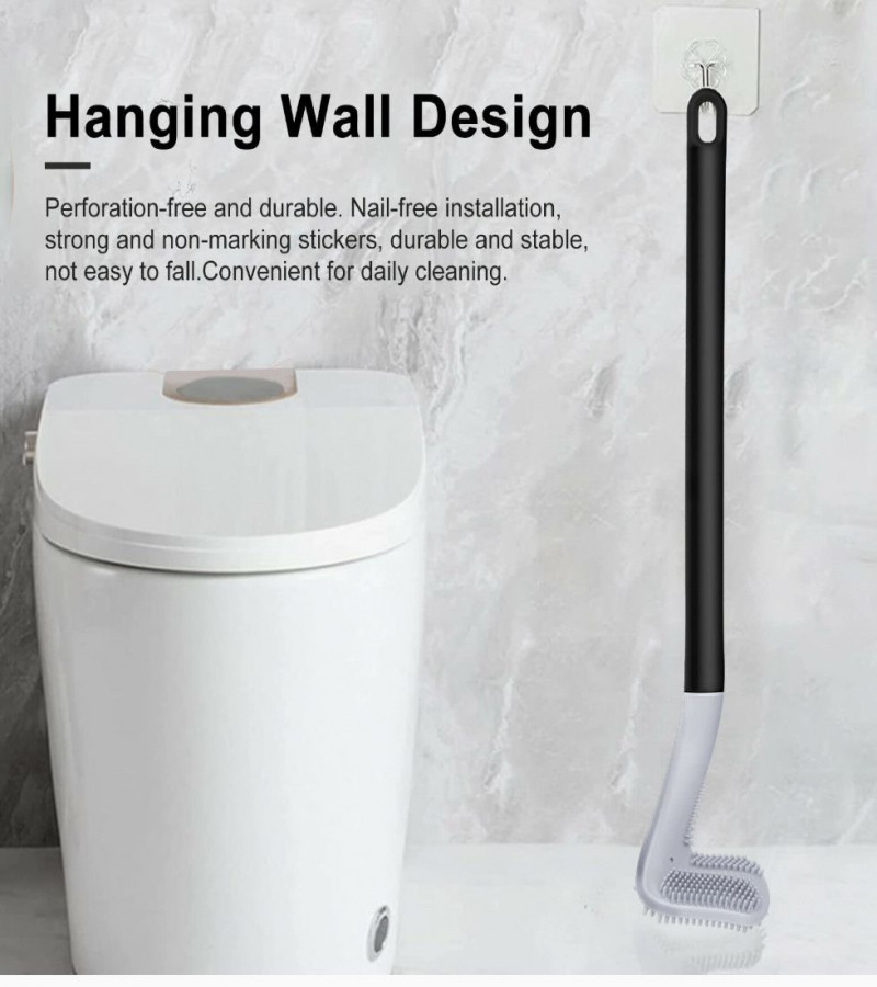 Long Handled Golf Head Toilet Brush Set Wall-Mounted Bathroom Cleaner Scrubber (Black)
