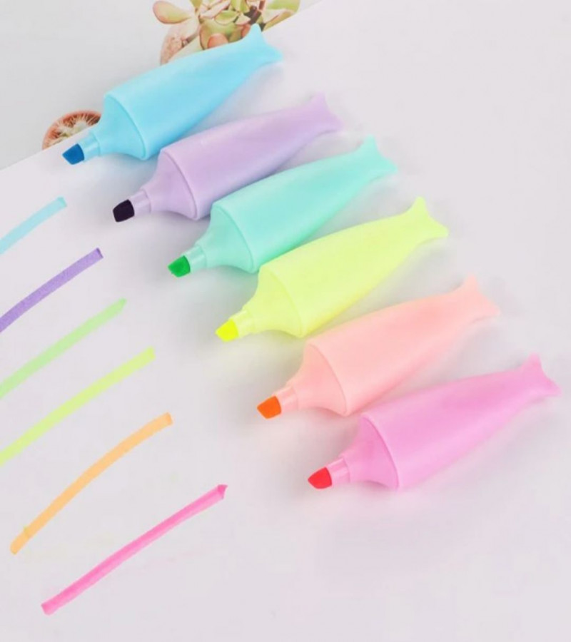 Mini Highlighters Fish 6 Pcs Pastel Portable Pocket Cute Kawaii Highlight Set Chisel Tip Office Stationery Supplies