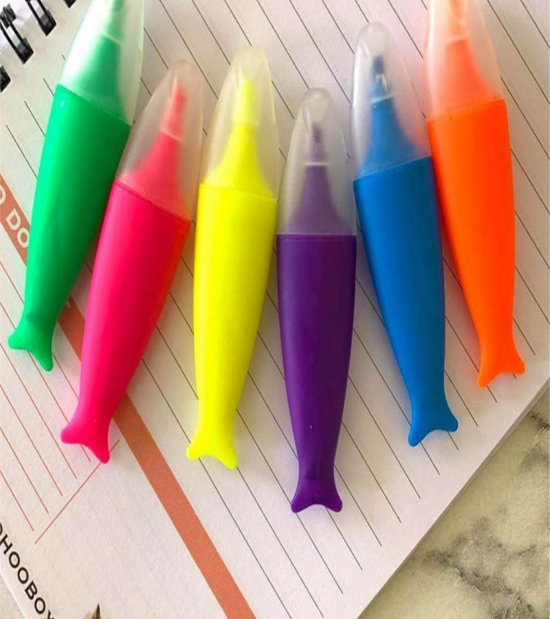 Mini Highlighters Fish 6 Pcs Pastel Portable Pocket Cute Kawaii Highlight Set Chisel Tip Office Stationery Supplies