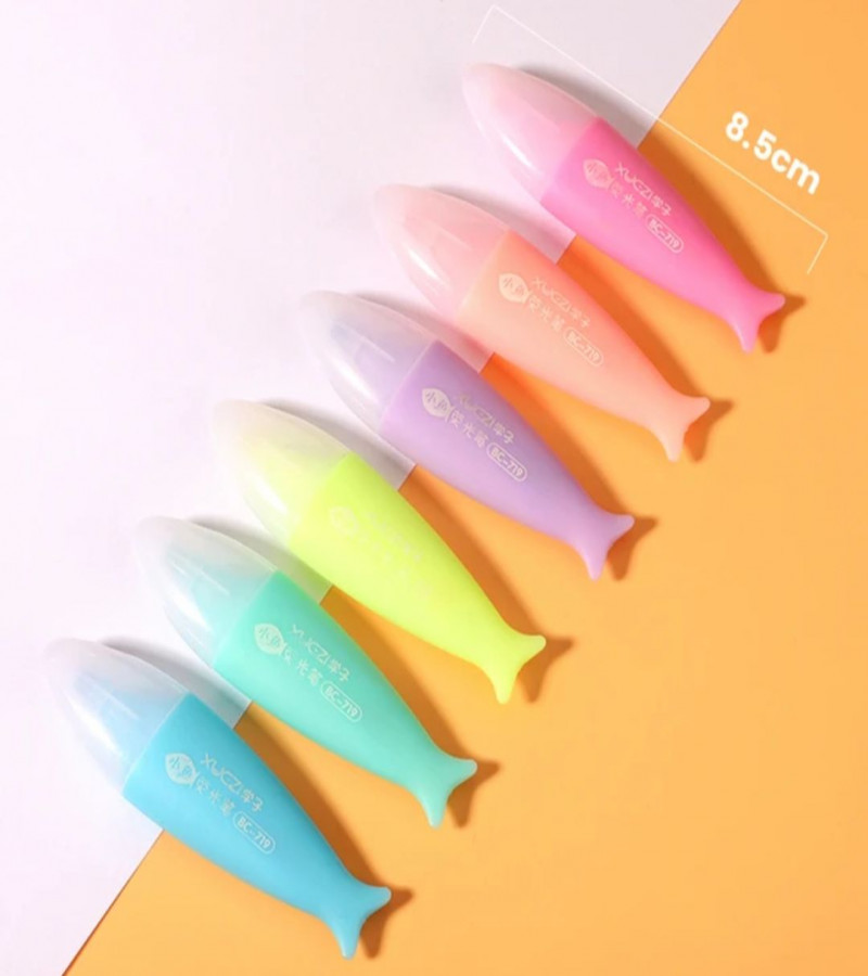 Mini Highlighters Fish 6 Pcs Pastel Portable Pocket Cute Kawaii Highlight Set Chisel Tip Office Stationery Supplies